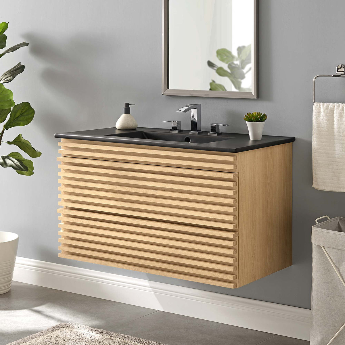 Render Wall-Mount Bathroom Vanity with Black Basin Included