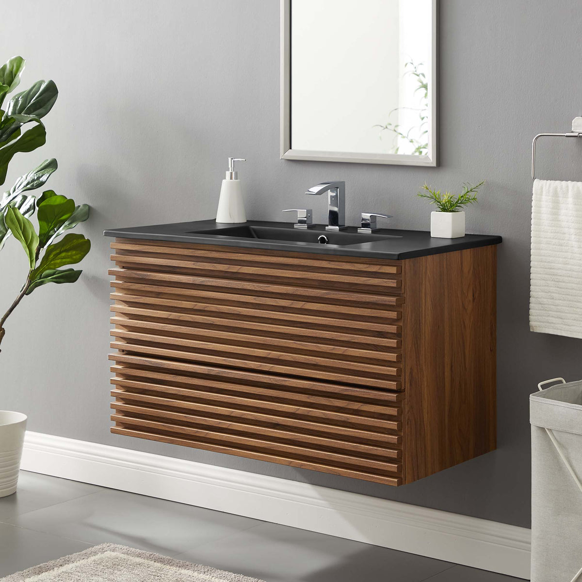 Render Wall-Mount Bathroom Vanity with Black Basin Included