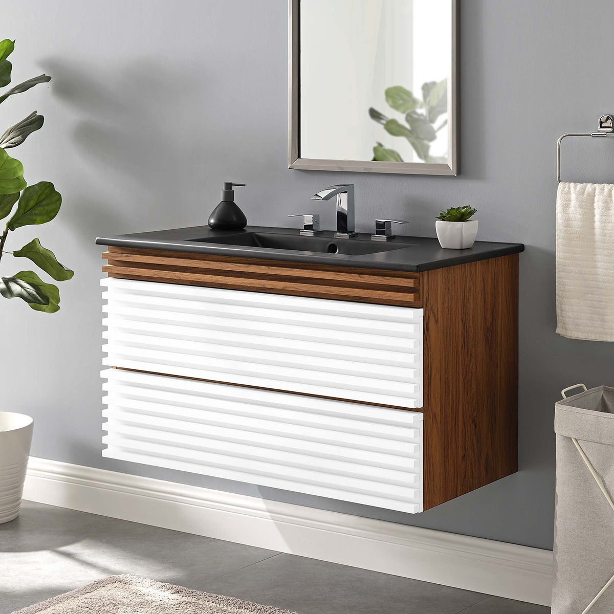 Render Wall-Mount Bathroom Vanity with Black Basin Included