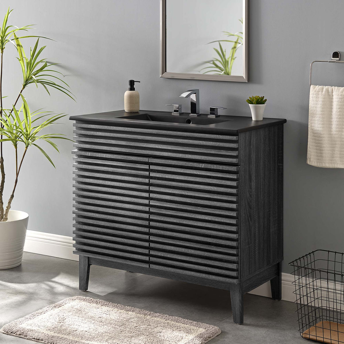 Render Bathroom Vanity with Black Basin Included