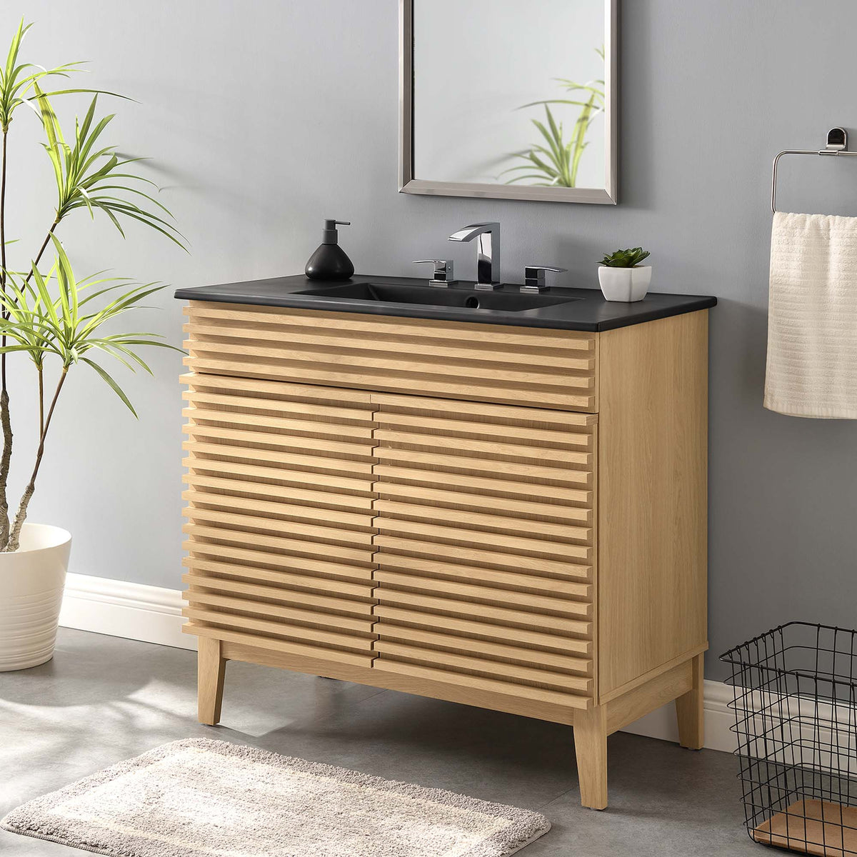 Render Bathroom Vanity with Black Basin Included