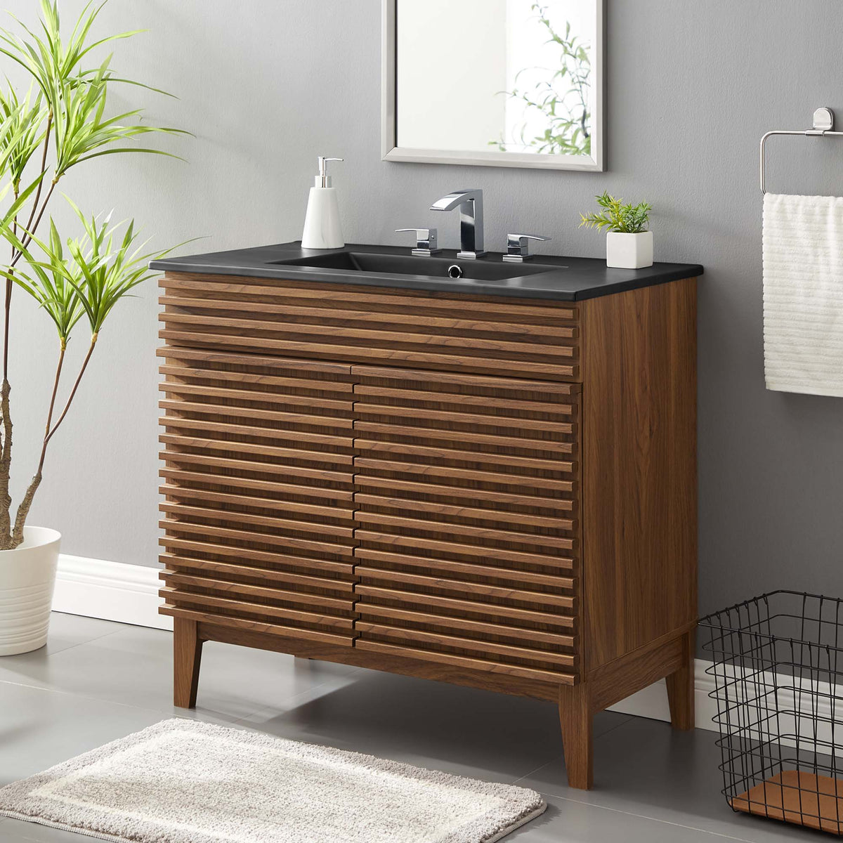 Render Bathroom Vanity with Black Basin Included