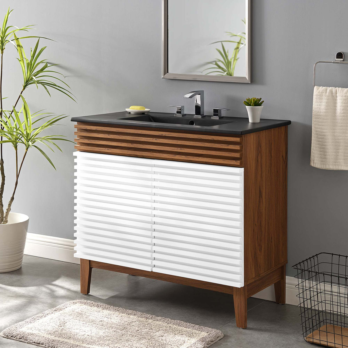 Render Bathroom Vanity with Black Basin Included