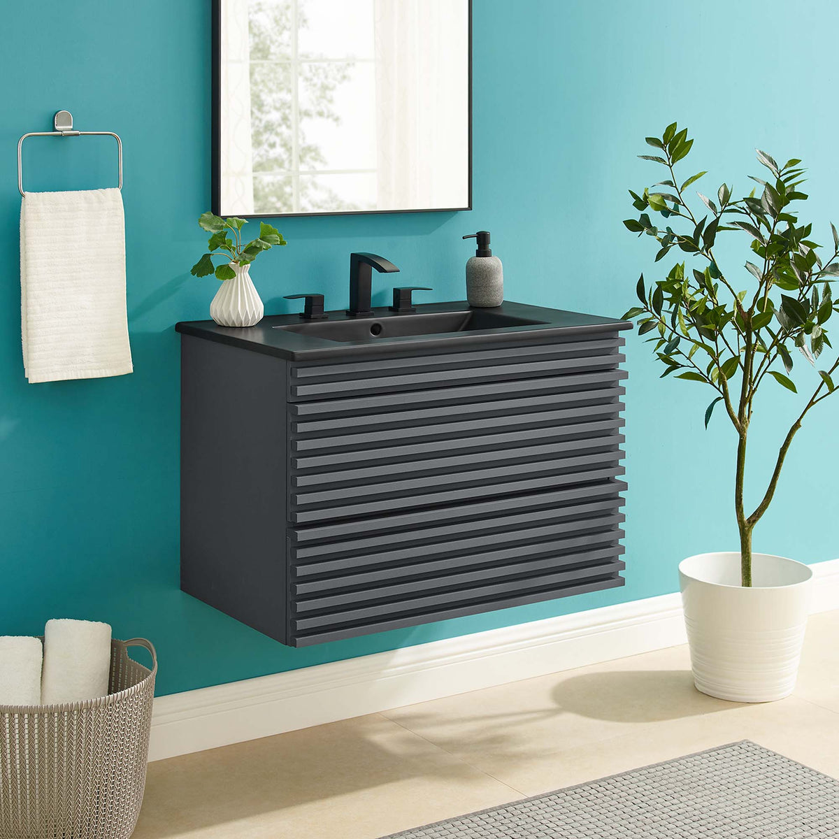Render Wall-Mount Bathroom Vanity with Black Basin Included