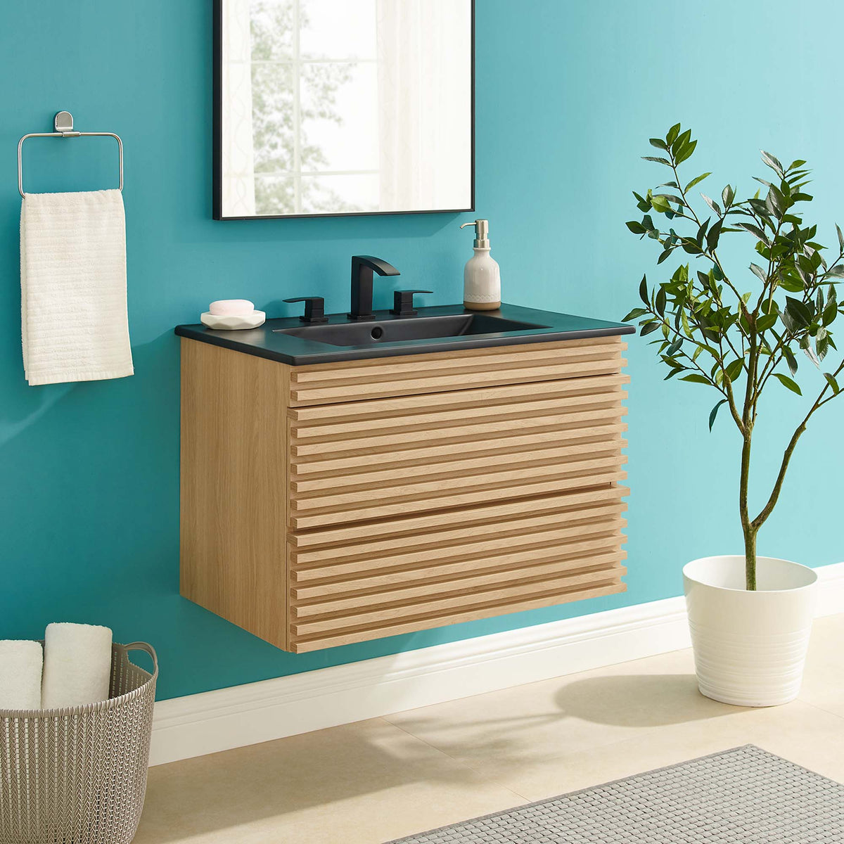 Render Wall-Mount Bathroom Vanity with Black Basin Included