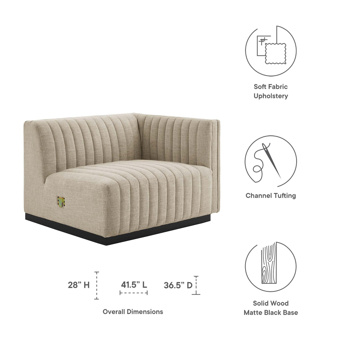 Conjure Channel Tufted Upholstered Fabric Right-Arm Chair - view 13