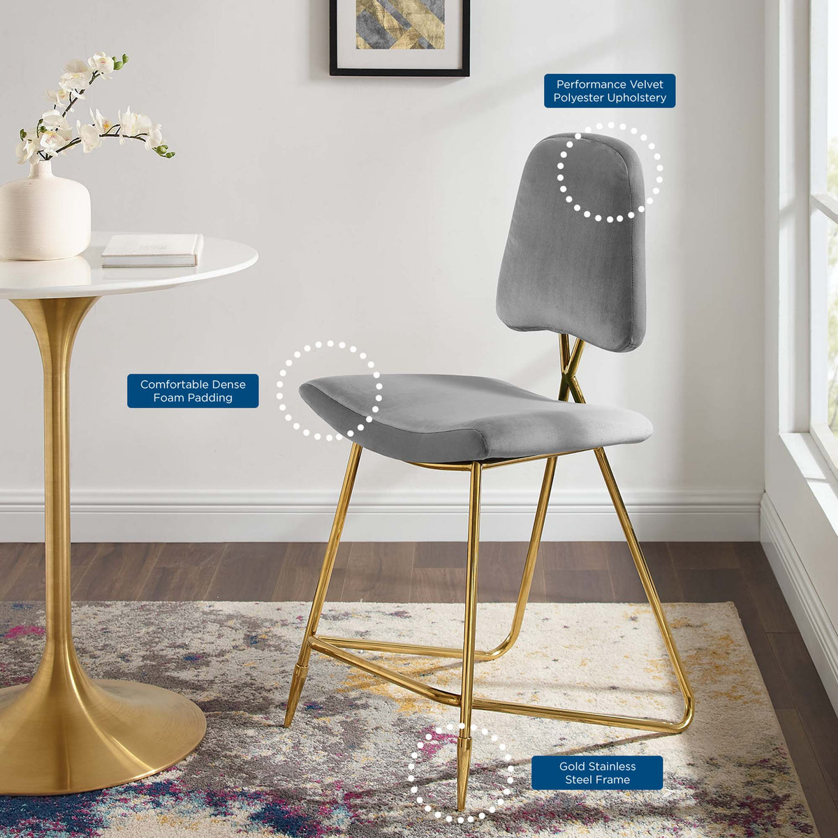 Ponder Counter Stool Performance Velvet Set of 2