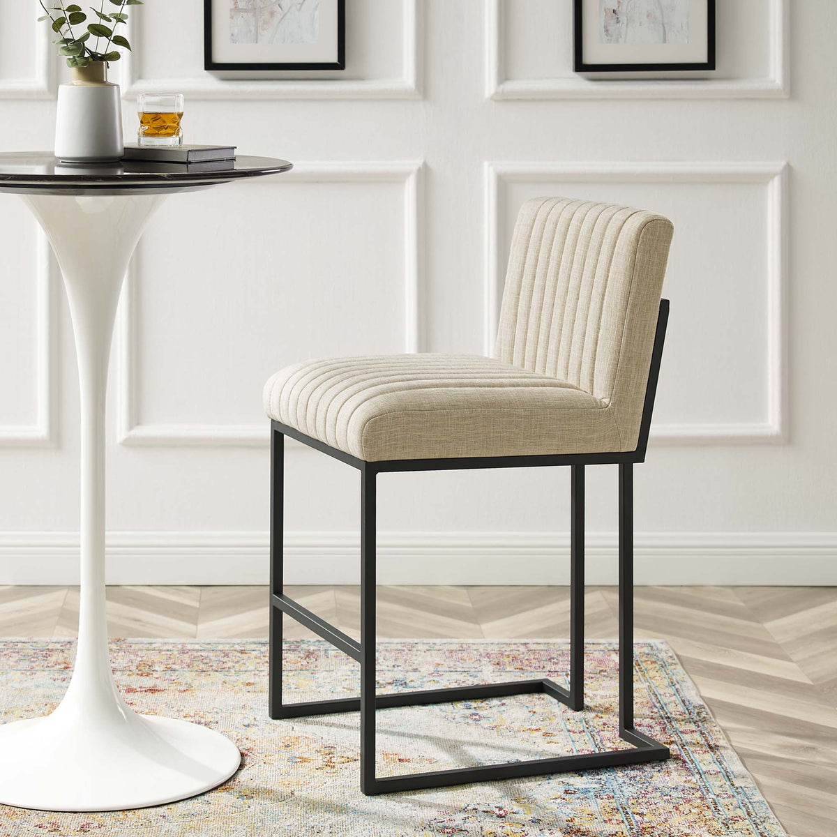 Indulge Channel Tufted Fabric Counter Stools - Set of 2