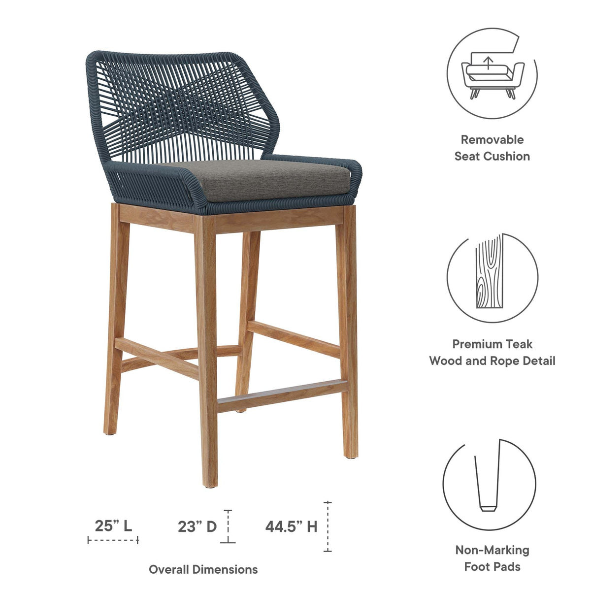 Wellspring Outdoor Patio Teak Wood Bar Stool - view 13
