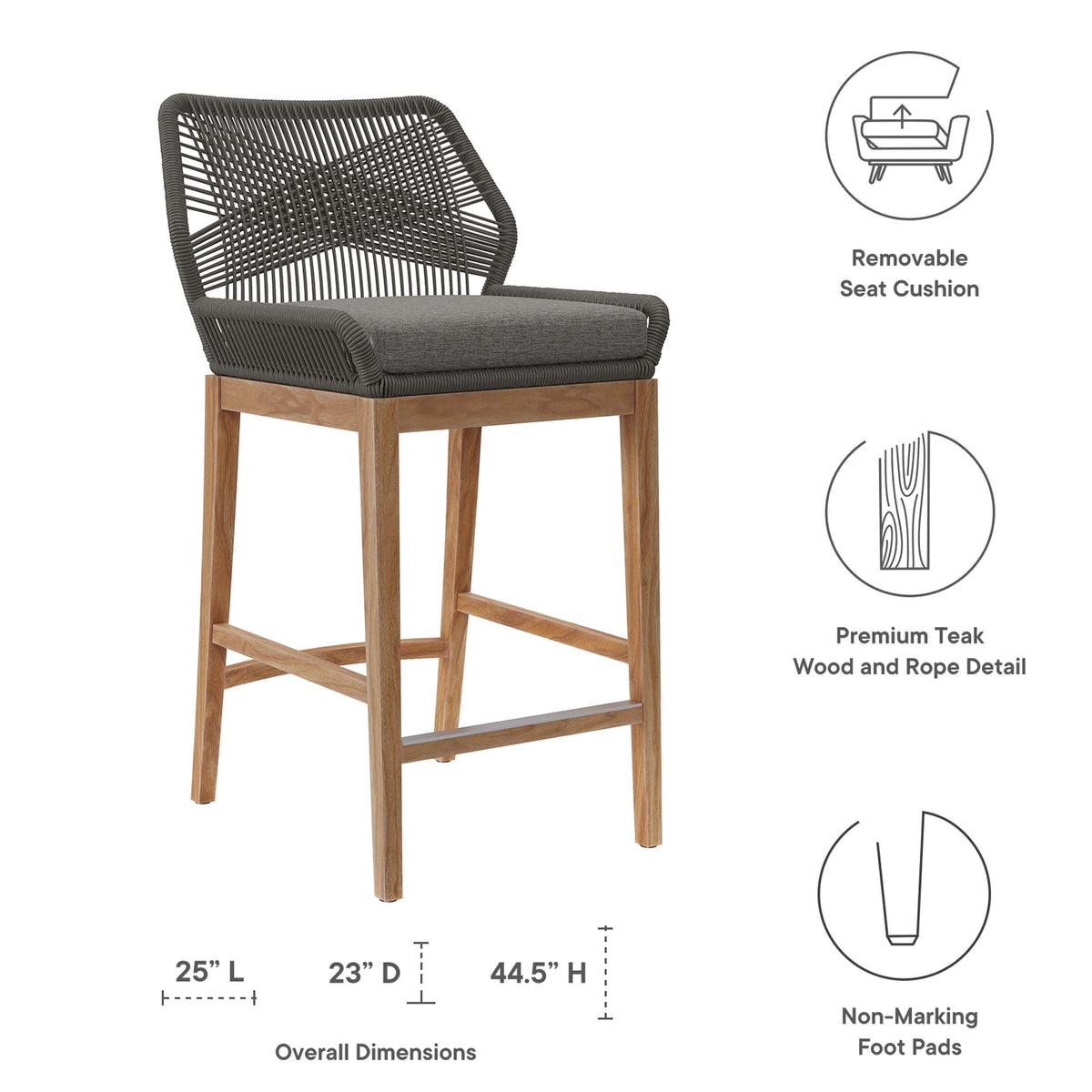 Wellspring Outdoor Patio Teak Wood Bar Stool - view 14