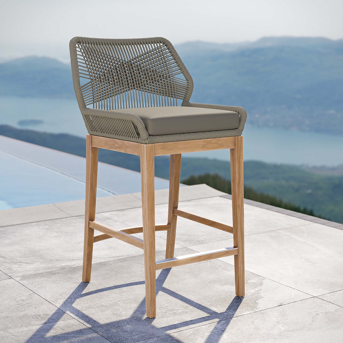 Wellspring Outdoor Patio Teak Wood Bar Stool - view 21