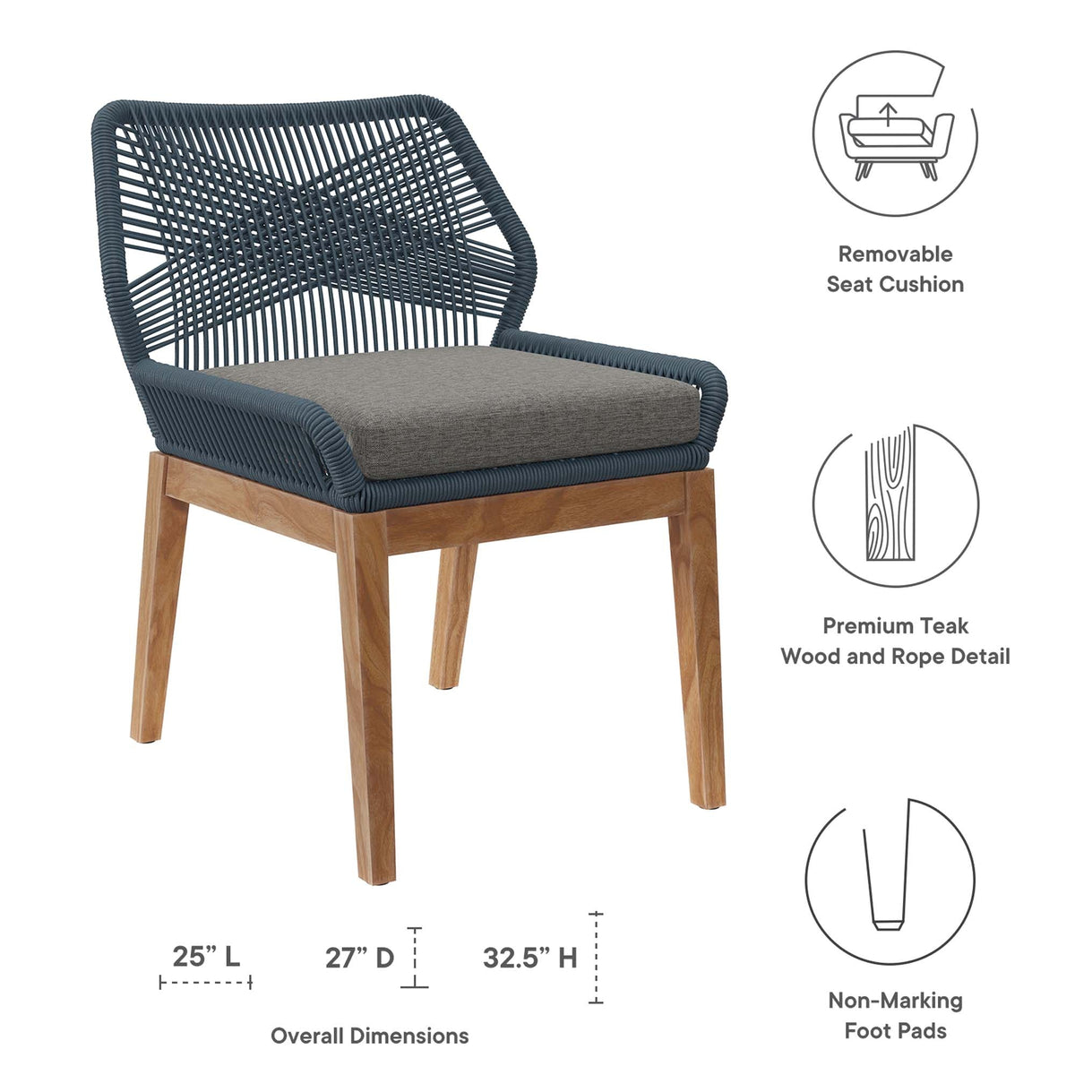 Wellspring Outdoor Patio Teak Wood Dining Chair - view 13