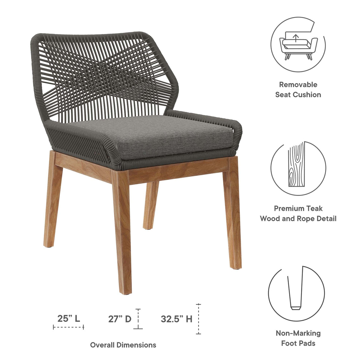 Wellspring Outdoor Patio Teak Wood Dining Chair - view 14