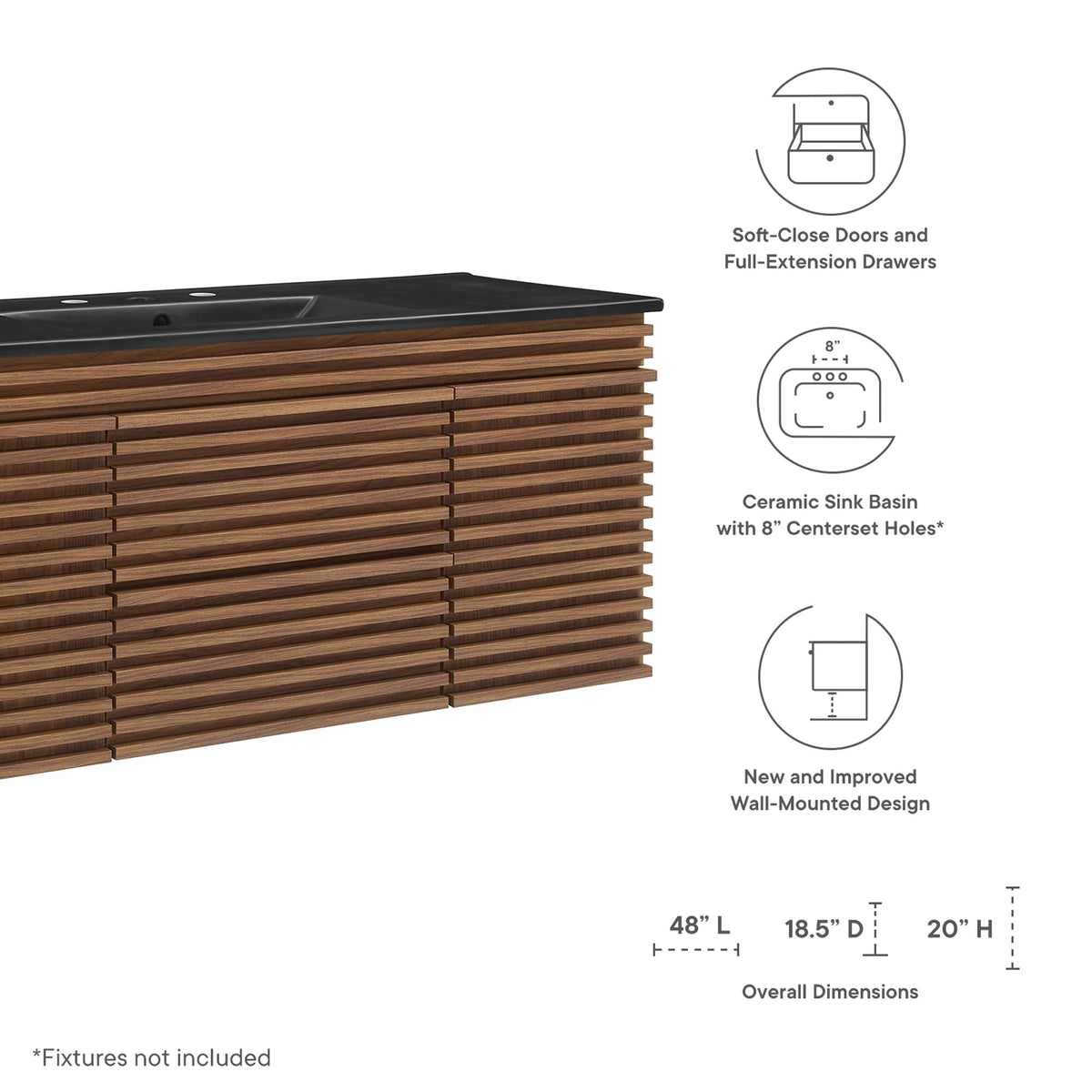 Render 48" Wall-Mount Bathroom Vanity Basin Included