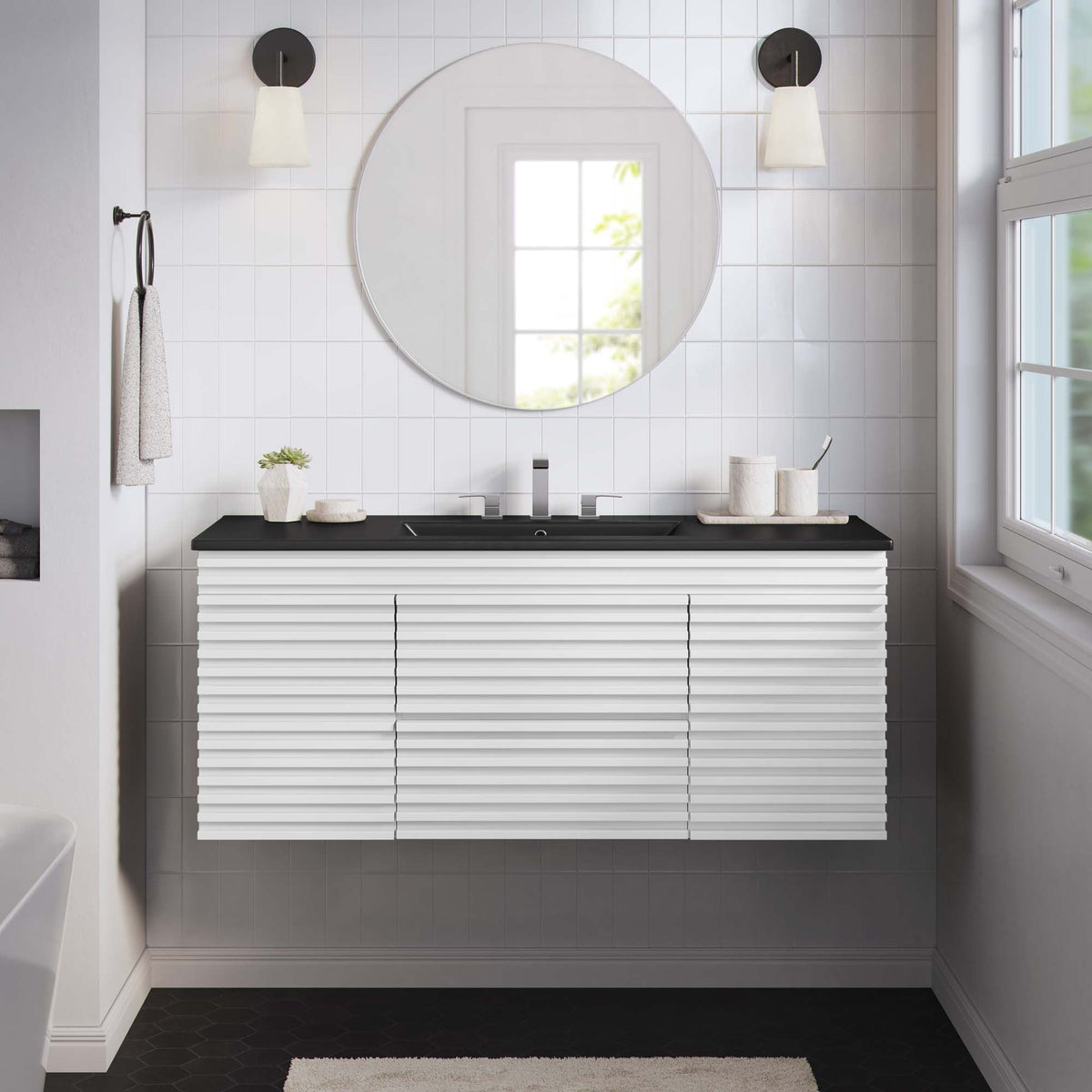 Render 48" Wall-Mount Bathroom Vanity Basin Included