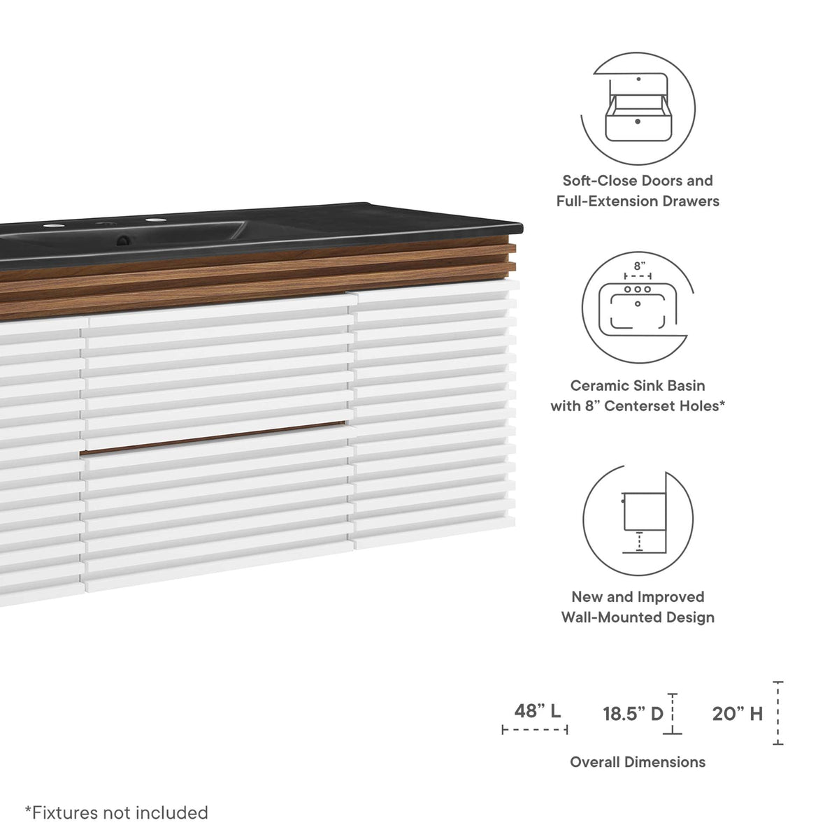 Render 48" Wall-Mount Bathroom Vanity Basin Included
