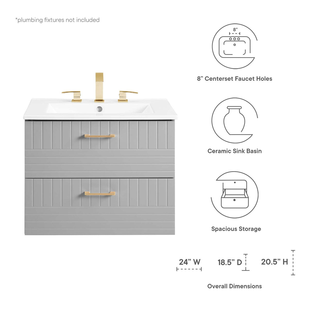 Daybreak Wall-Mount Bathroom Vanity Basin Included