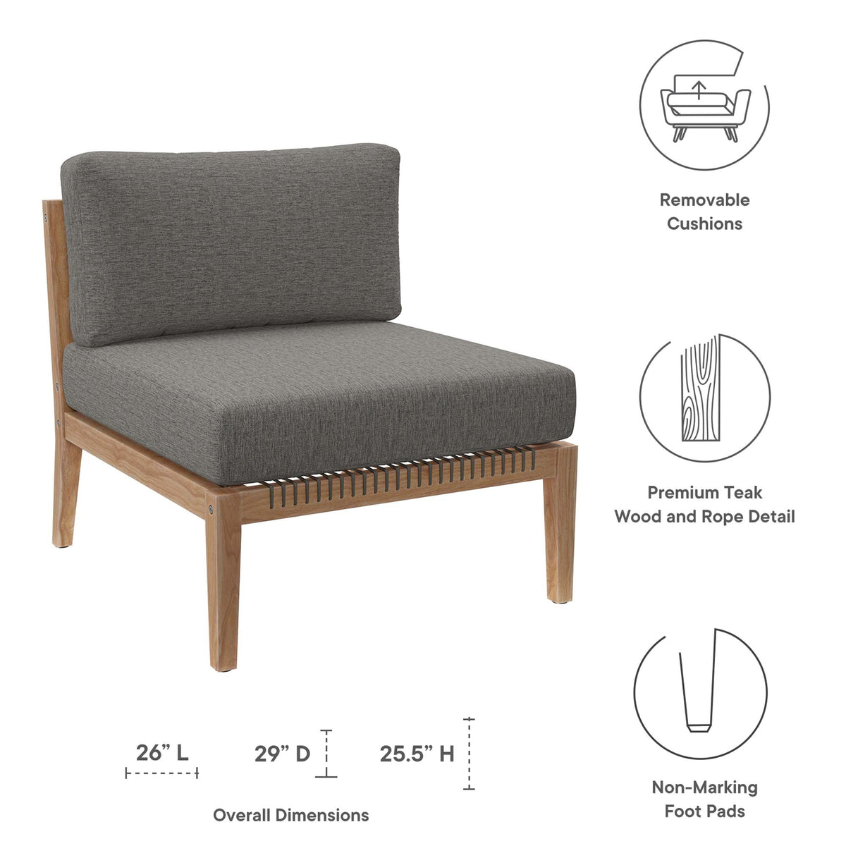 Clearwater Outdoor Patio Teak Wood Armless Chair - view 17