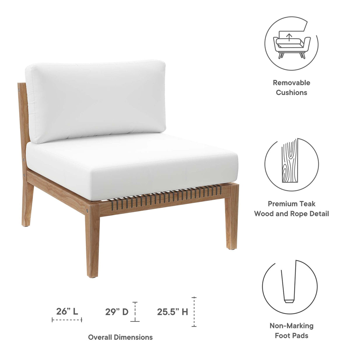 Clearwater Outdoor Patio Teak Wood Armless Chair - view 20