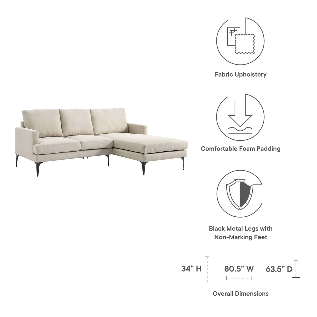 Evermore Right-Facing Upholstered Fabric Sectional Sofa - view 22