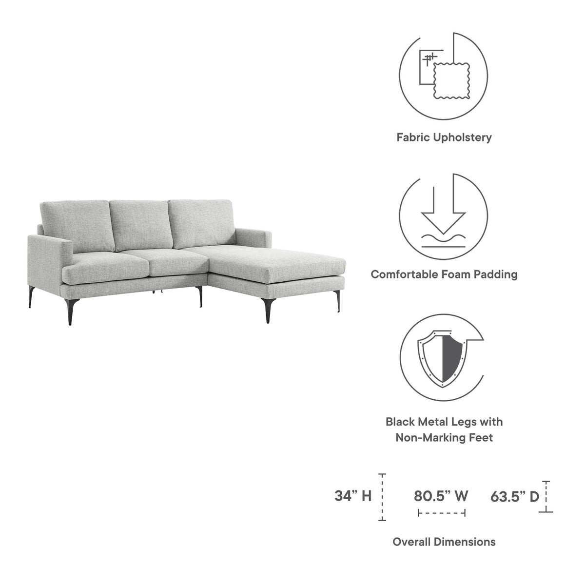 Evermore Right-Facing Upholstered Fabric Sectional Sofa - view 24