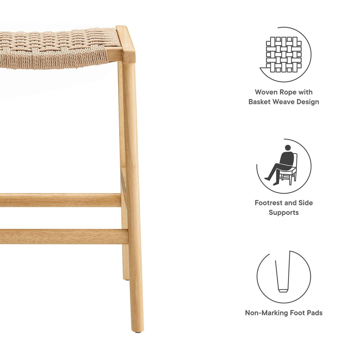 Saoirse Woven Rope Wood Counter Stool - Set of 2 - view 16