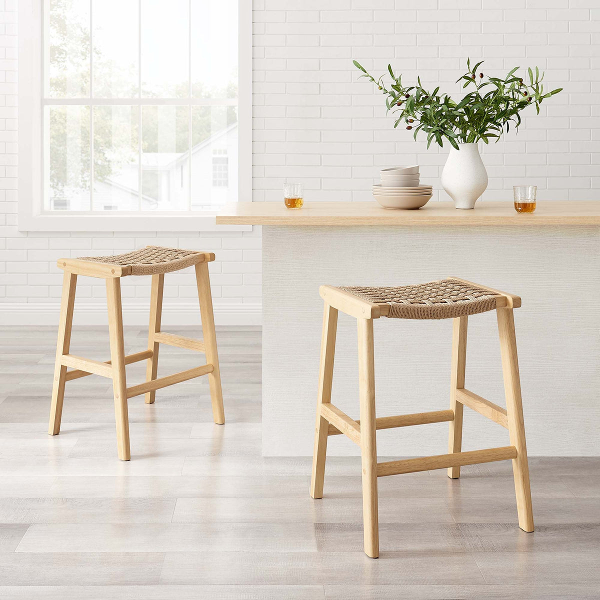 Saoirse Woven Rope Wood Counter Stool - Set of 2 - view 22