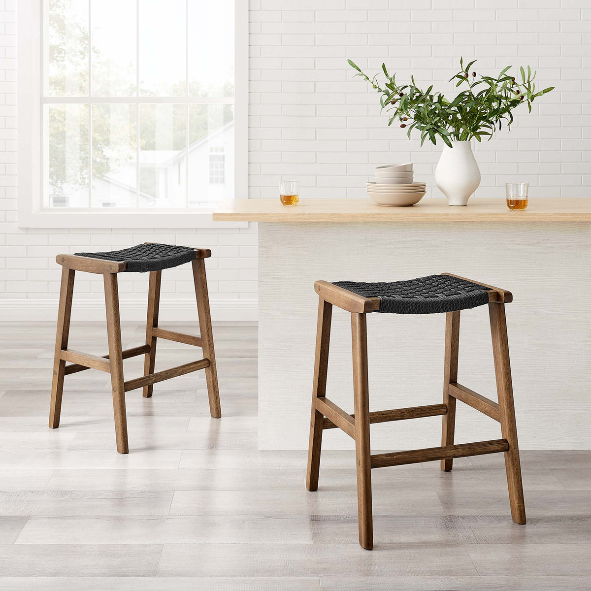 Saoirse Woven Rope Wood Counter Stool - Set of 2 - view 17