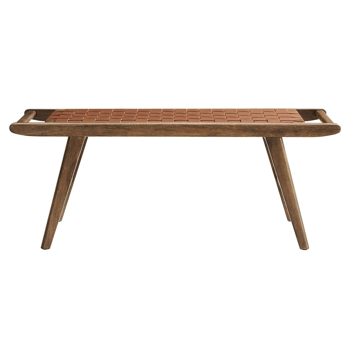Saoirse 47" Faux Leather Wood Bench, Walnut Brown - view 3