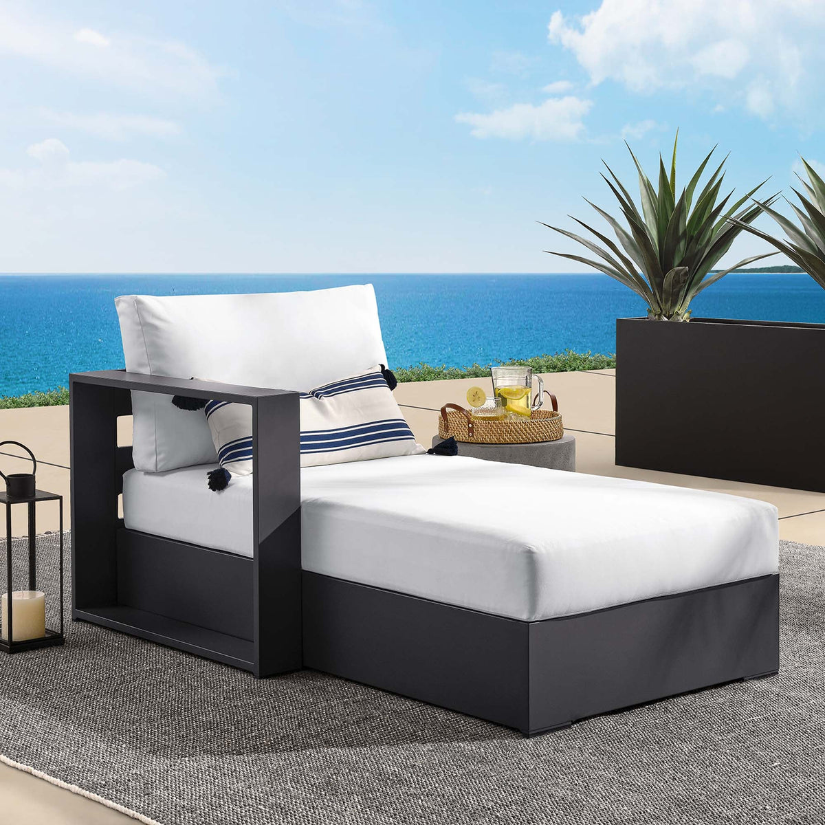 Tahoe Outdoor Patio Powder-Coated Aluminum Modular Left-Facing Chaise Lounge - view 27
