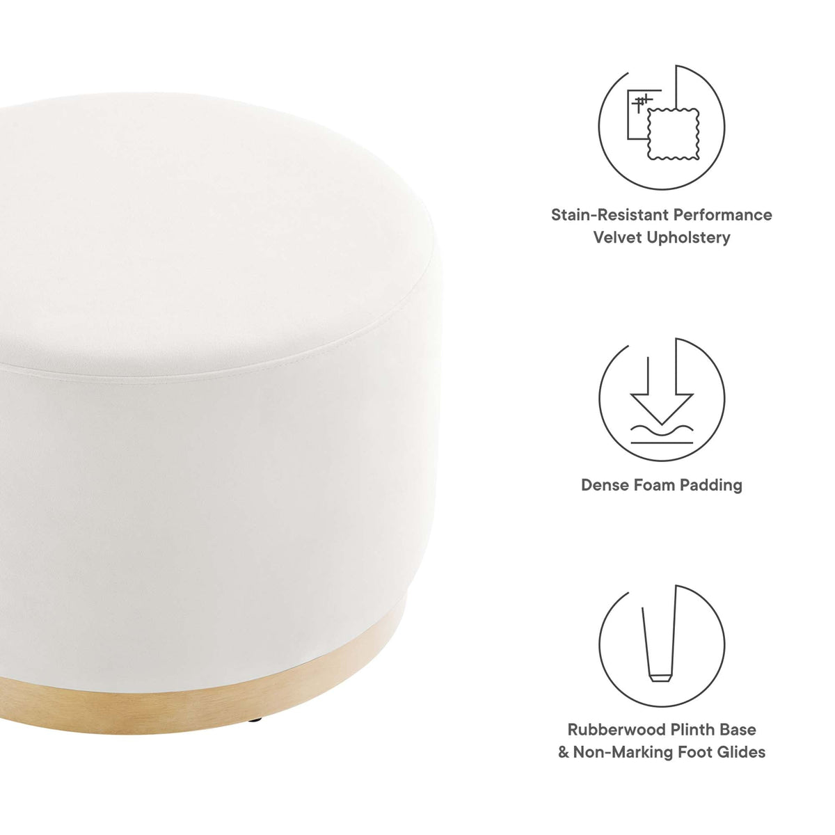 Tilden Large 23" Round Performance Velvet Upholstered Ottoman - view 22