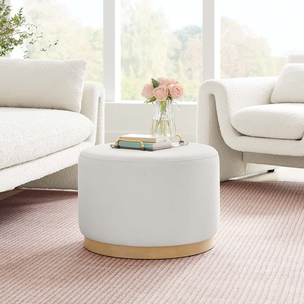 Tilden Large 23" Round Performance Velvet Upholstered Ottoman - view 32