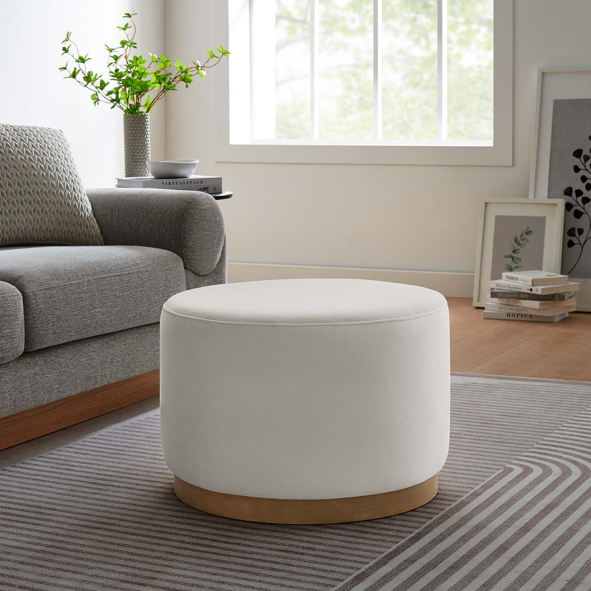 Tilden Large 23" Round Performance Velvet Upholstered Ottoman - view 37