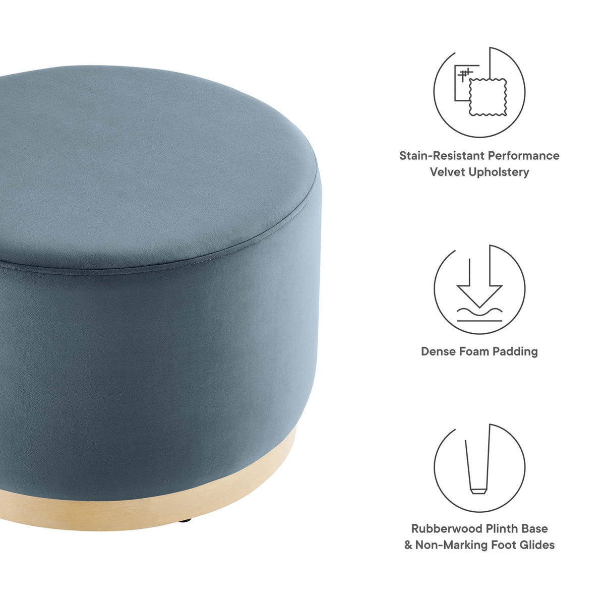 Tilden Large 23" Round Performance Velvet Upholstered Ottoman - view 23