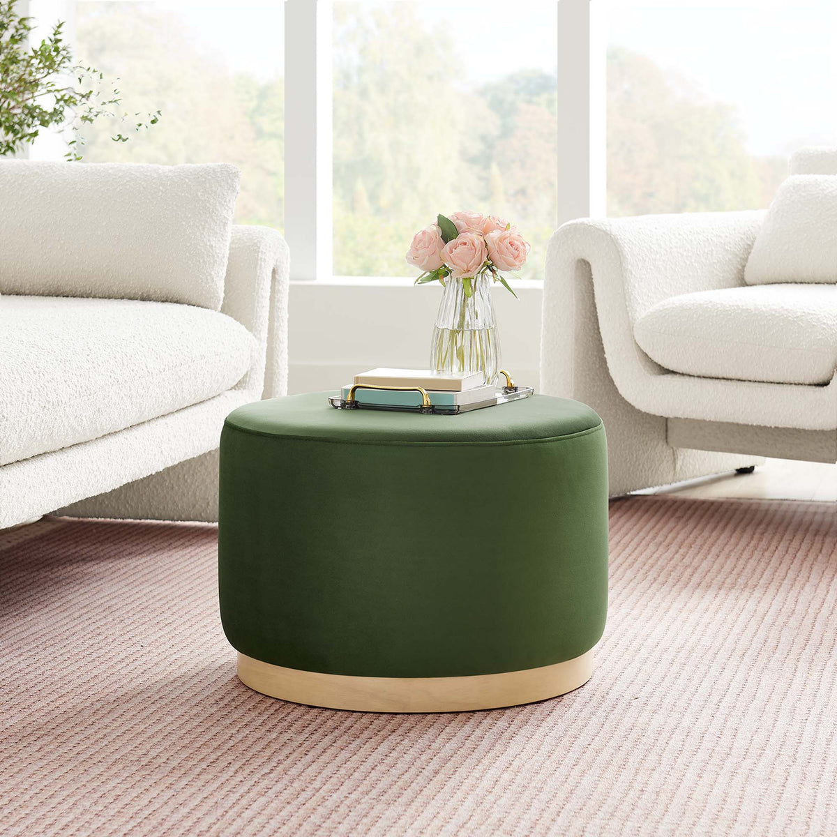 Tilden Large 23" Round Performance Velvet Upholstered Ottoman - view 31