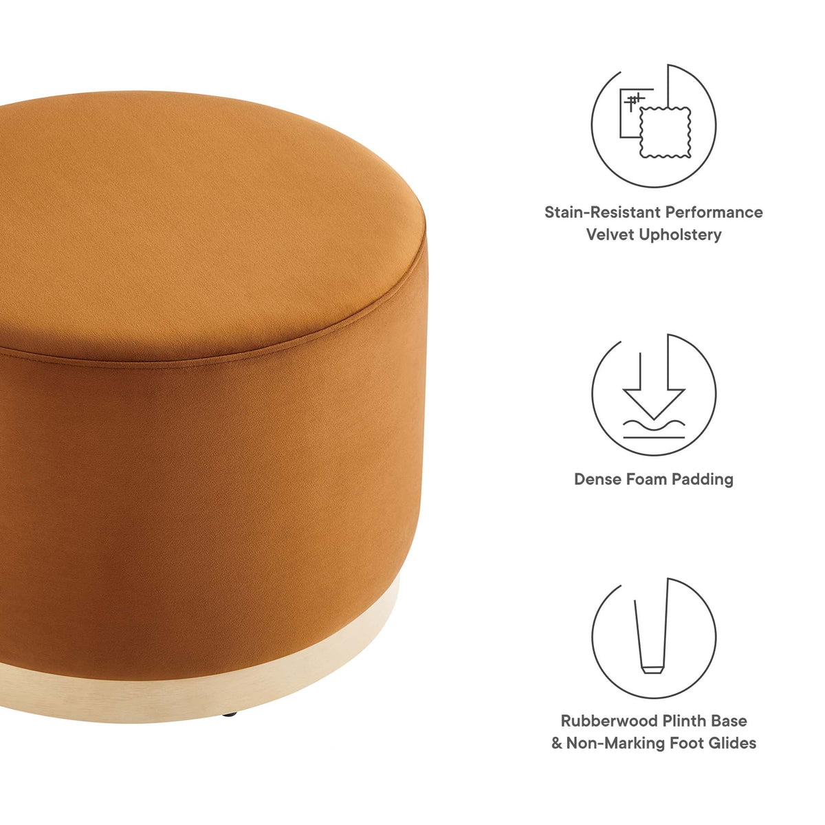Tilden Large 23" Round Performance Velvet Upholstered Ottoman - view 24