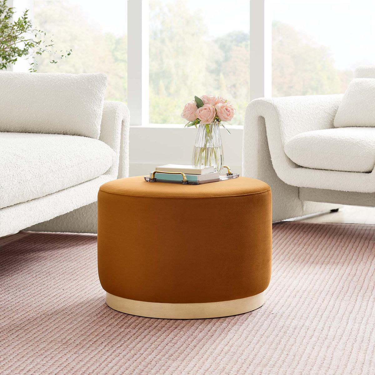 Tilden Large 23" Round Performance Velvet Upholstered Ottoman - view 34