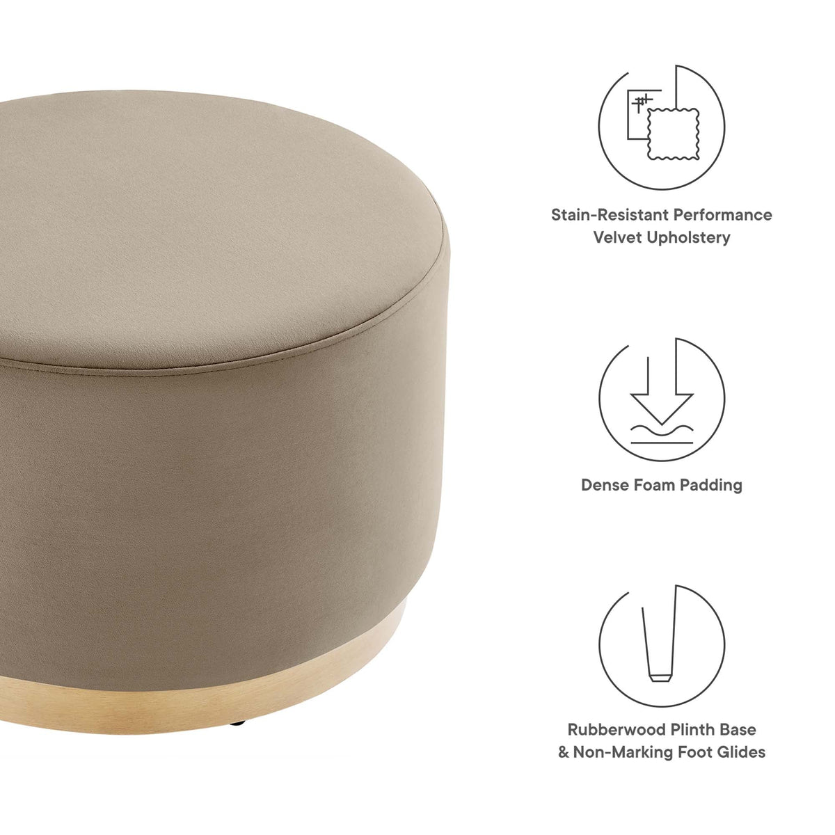 Tilden Large 23" Round Performance Velvet Upholstered Ottoman - view 25