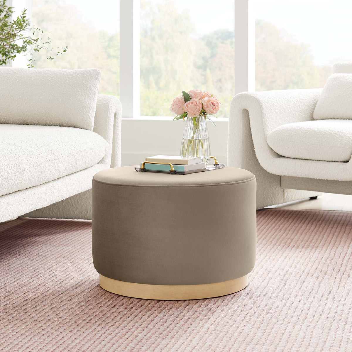 Tilden Large 23" Round Performance Velvet Upholstered Ottoman - view 35
