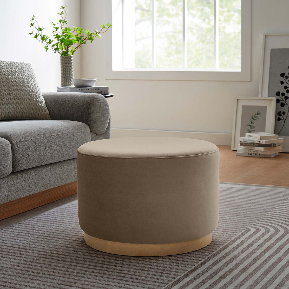 Tilden Large 23" Round Performance Velvet Upholstered Ottoman - view 40