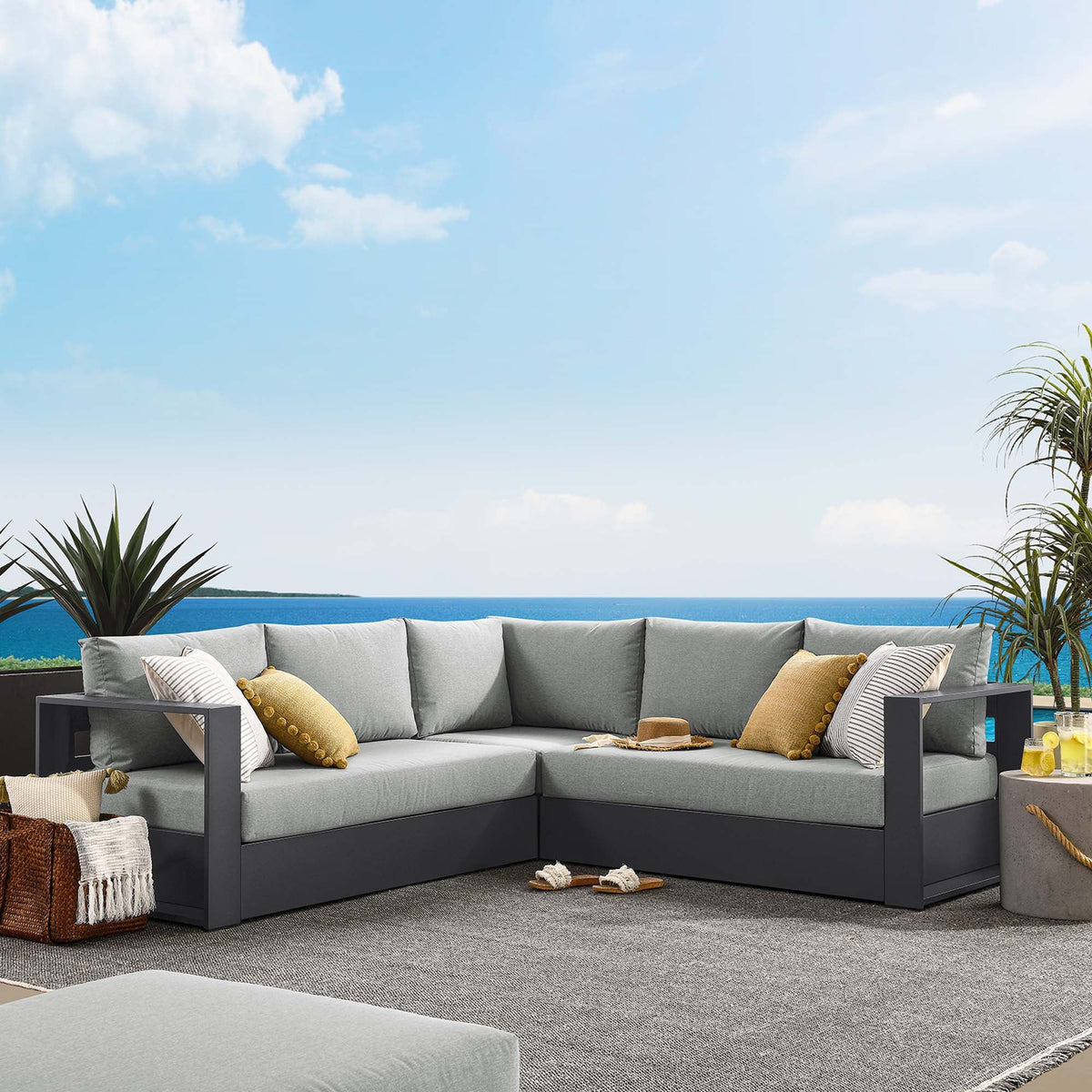 Tahoe 3-Piece Outdoor Patio Powder-Coated Aluminum Sectional Sofa Set - view 23