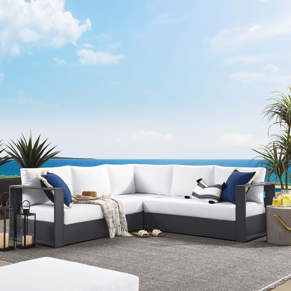 Tahoe 3-Piece Outdoor Patio Powder-Coated Aluminum Sectional Sofa Set - view 24