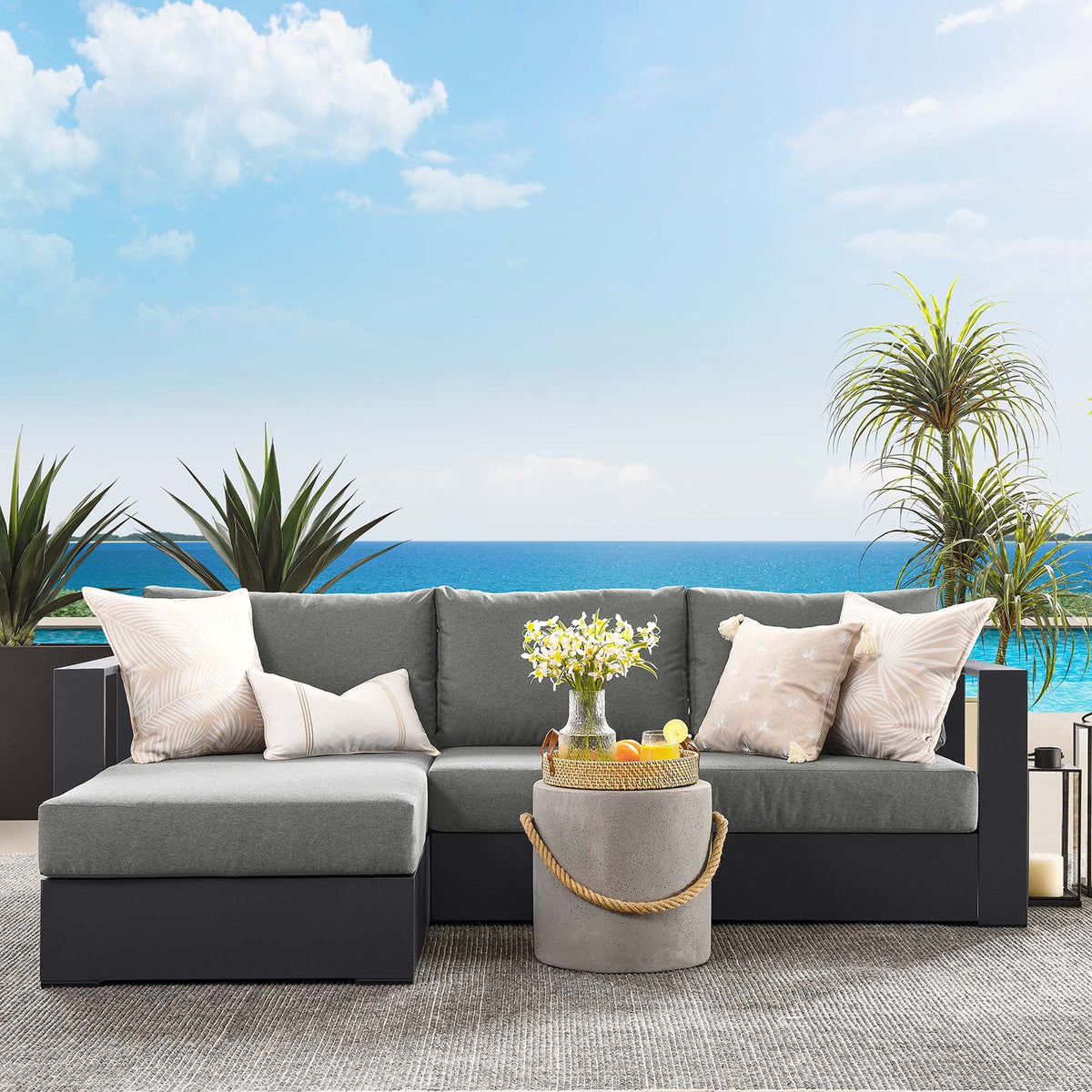 Tahoe 2-Piece Outdoor Patio Powder-Coated Aluminum Left-Facing Chaise Sectional Sofa Set - view 19