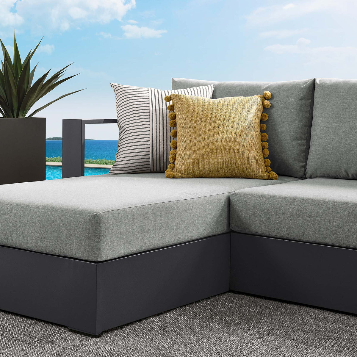 Tahoe 2-Piece Outdoor Patio Powder-Coated Aluminum Left-Facing Chaise Sectional Sofa Set - view 17