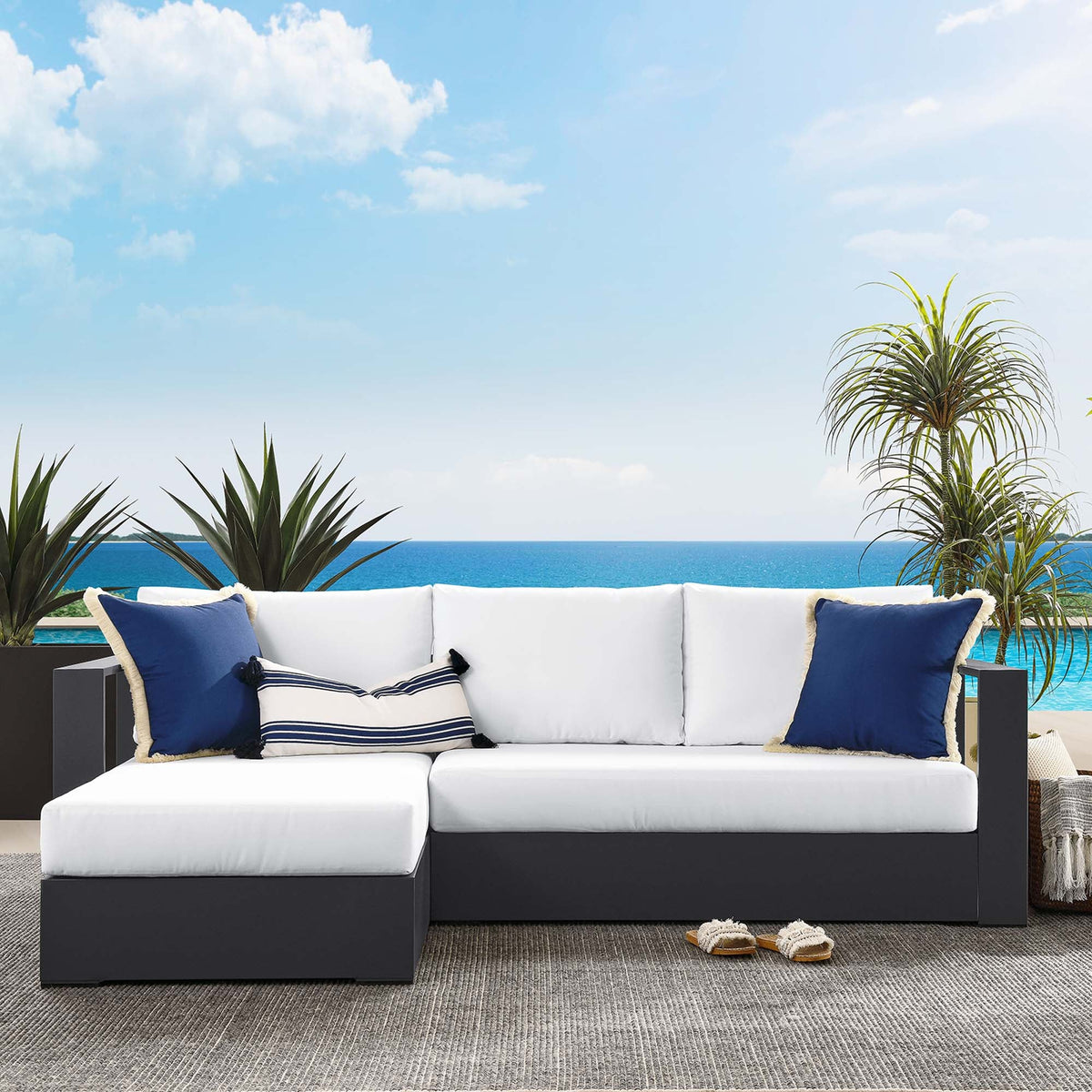 Tahoe 2-Piece Outdoor Patio Powder-Coated Aluminum Left-Facing Chaise Sectional Sofa Set - view 21