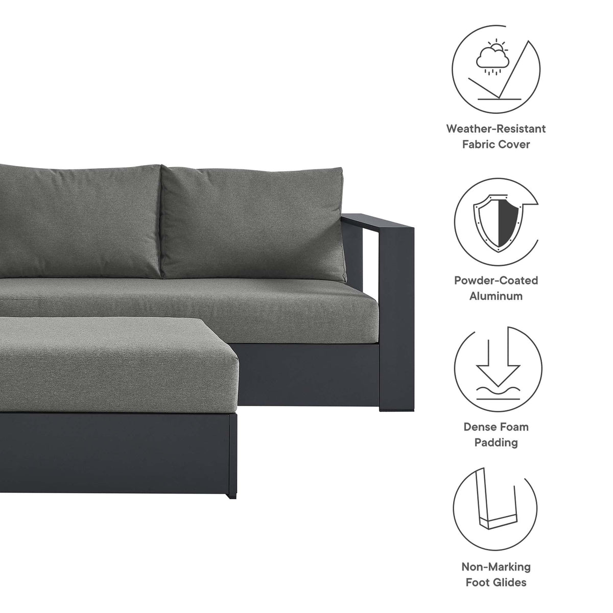 Tahoe 5-Piece Outdoor Patio Powder-Coated Aluminum Sectional Sofa Set - view 7