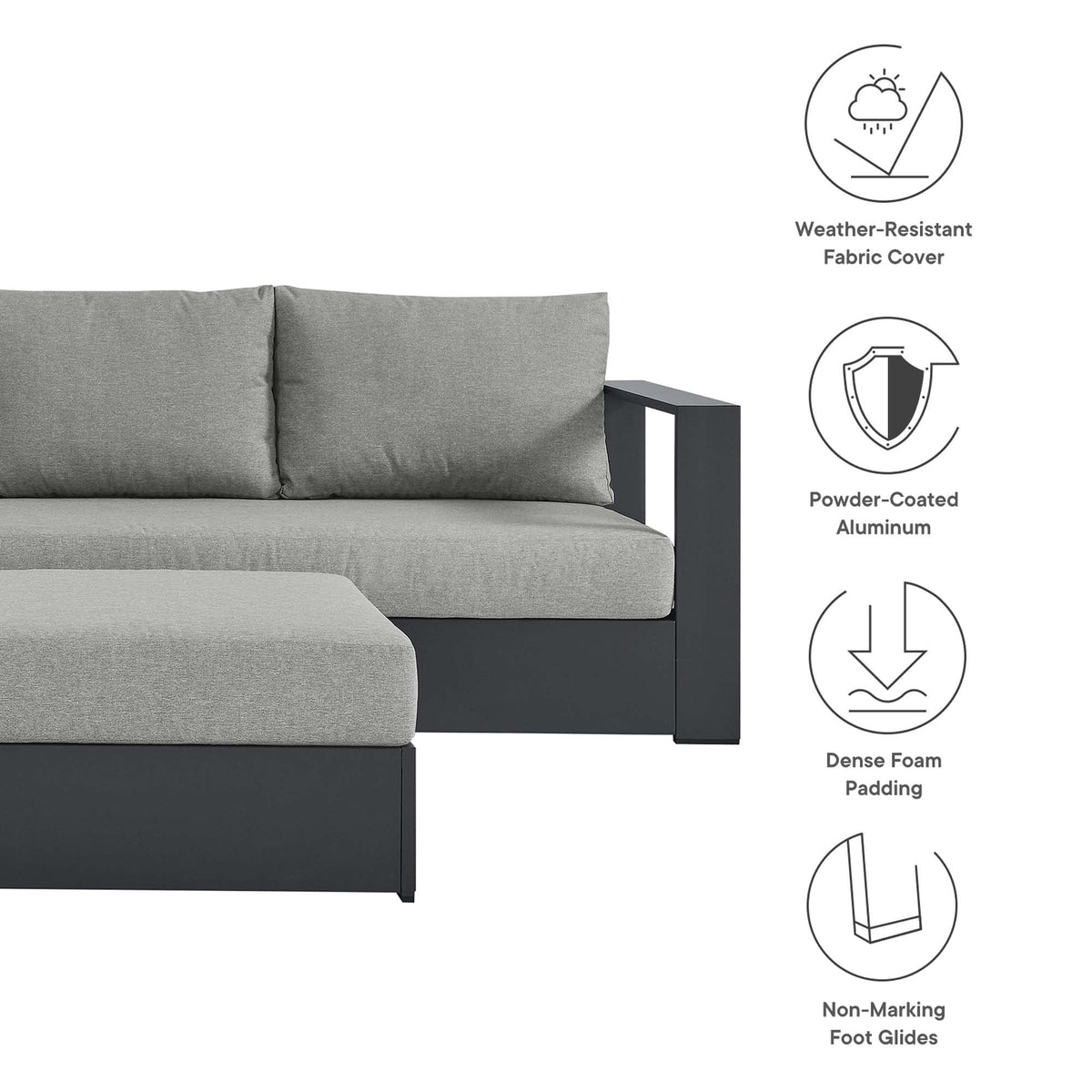Tahoe 5-Piece Outdoor Patio Powder-Coated Aluminum Sectional Sofa Set - view 8