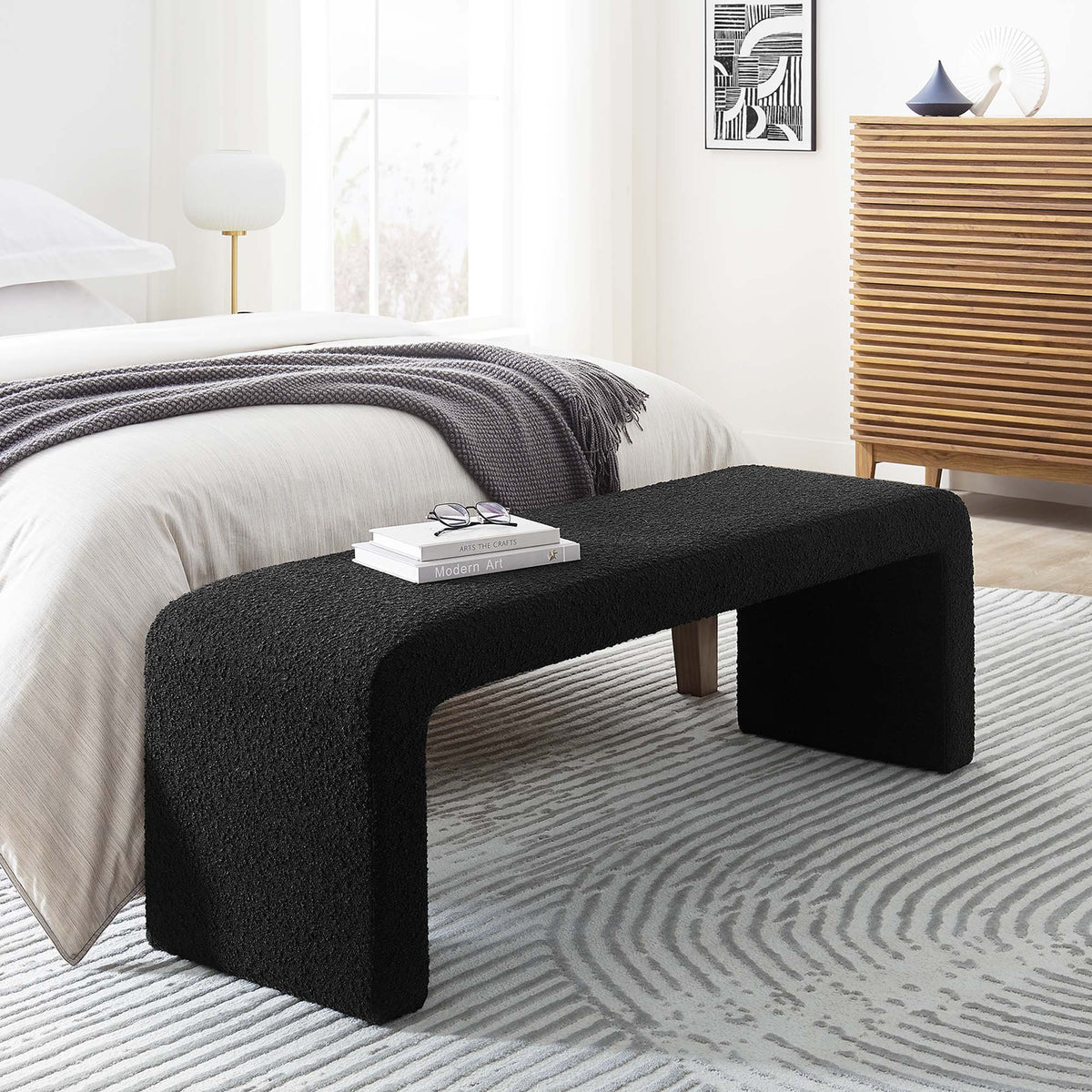Simba Boucle Fabric Waterfall Long Bench - view 18