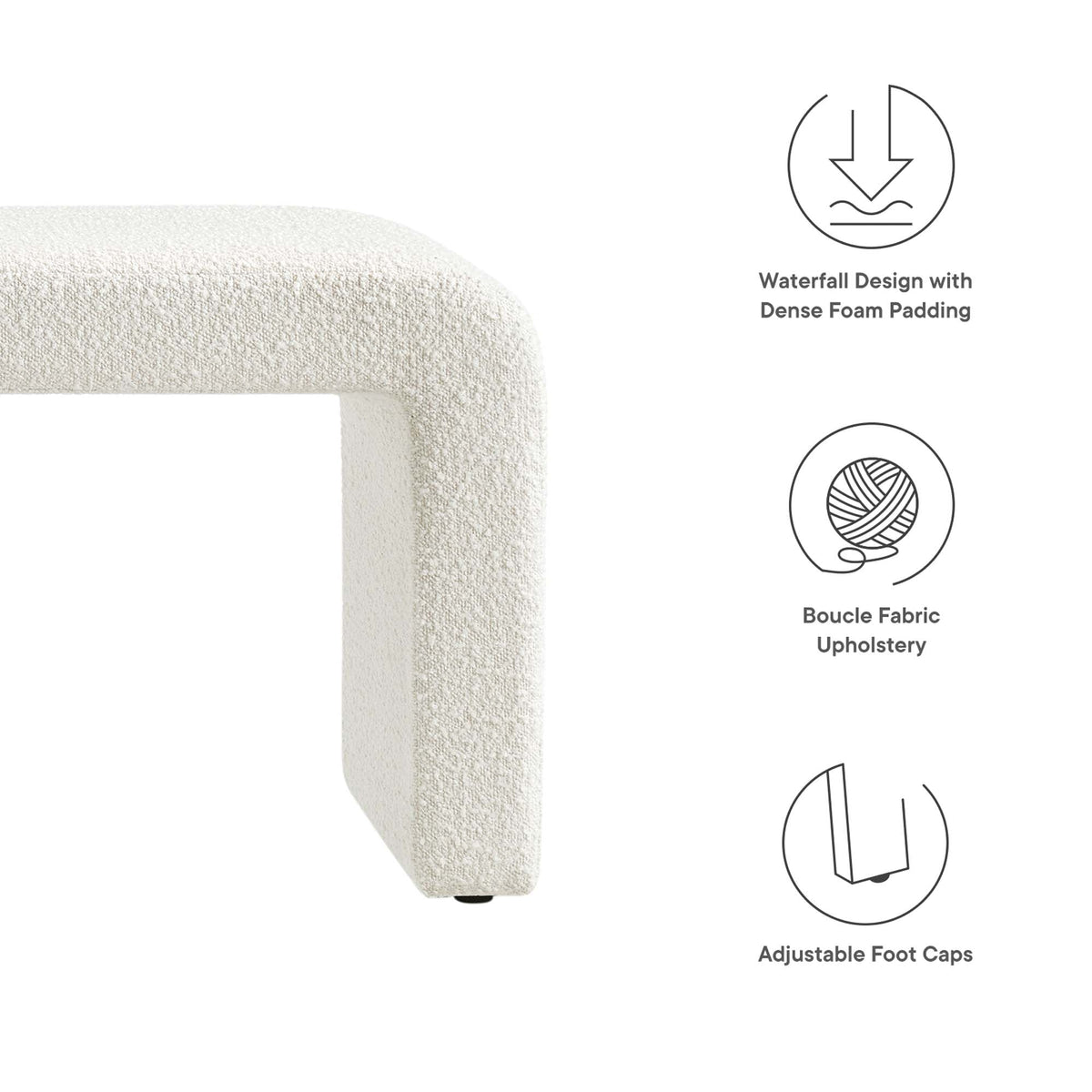 Simba Boucle Fabric Waterfall Long Bench - view 11