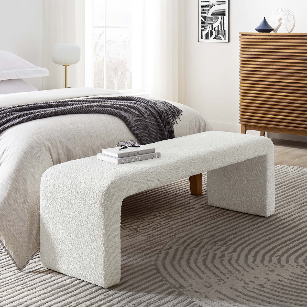 Simba Boucle Fabric Waterfall Long Bench - view 17